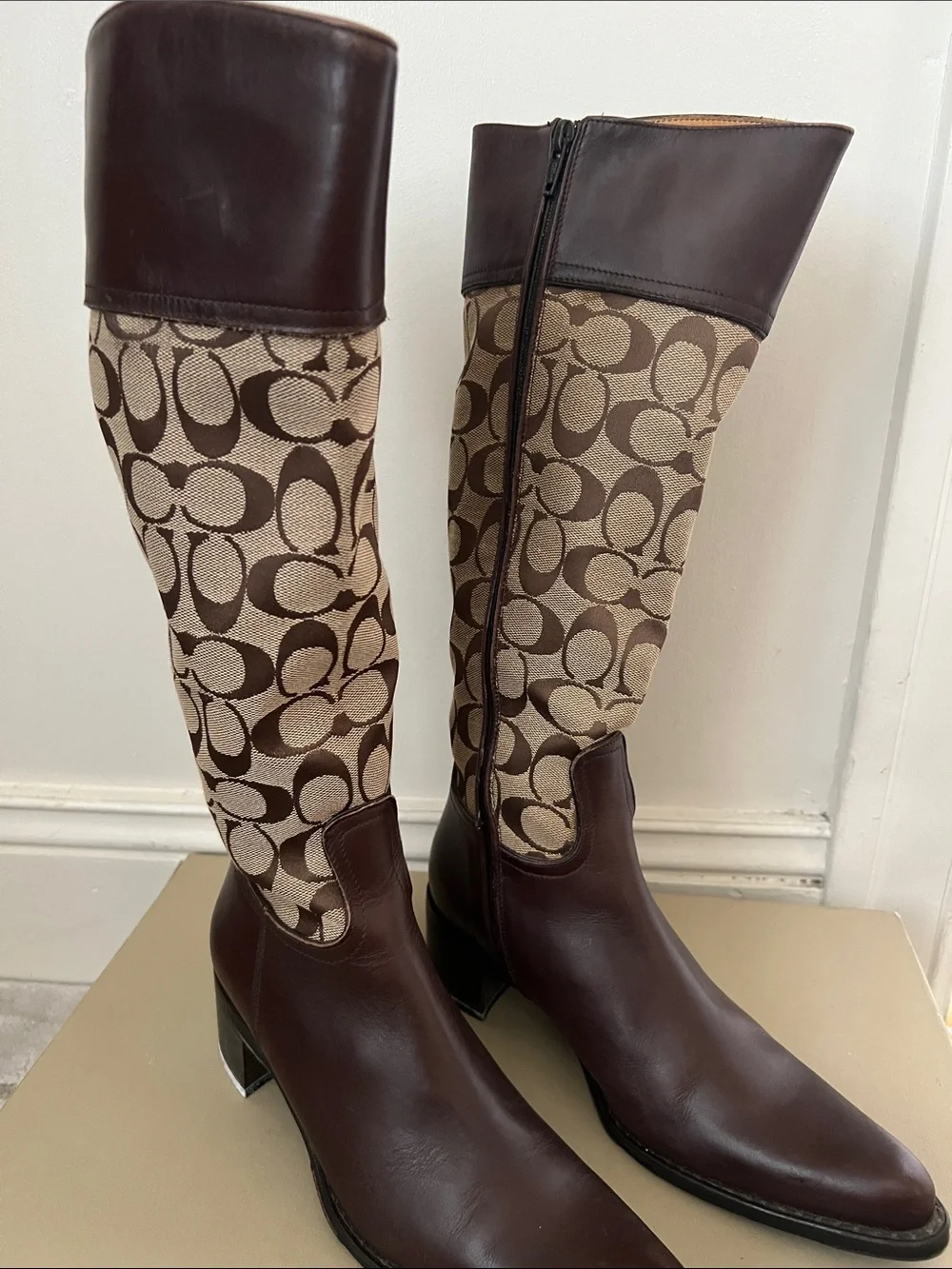 Coach Brown Signature Canvas Over-the-Knee Boots